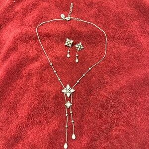 90’s Marcasite & Mother of Pearl Necklace & Earring set